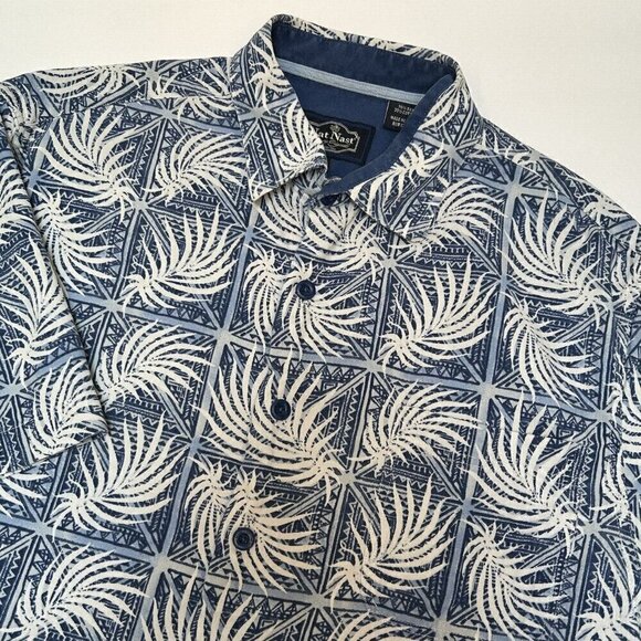 Nat Nast Other - Nat Nast Shirt Mens Medium Silk Cotton Blend Blue Palm Leaf Button Up Camp Shirt